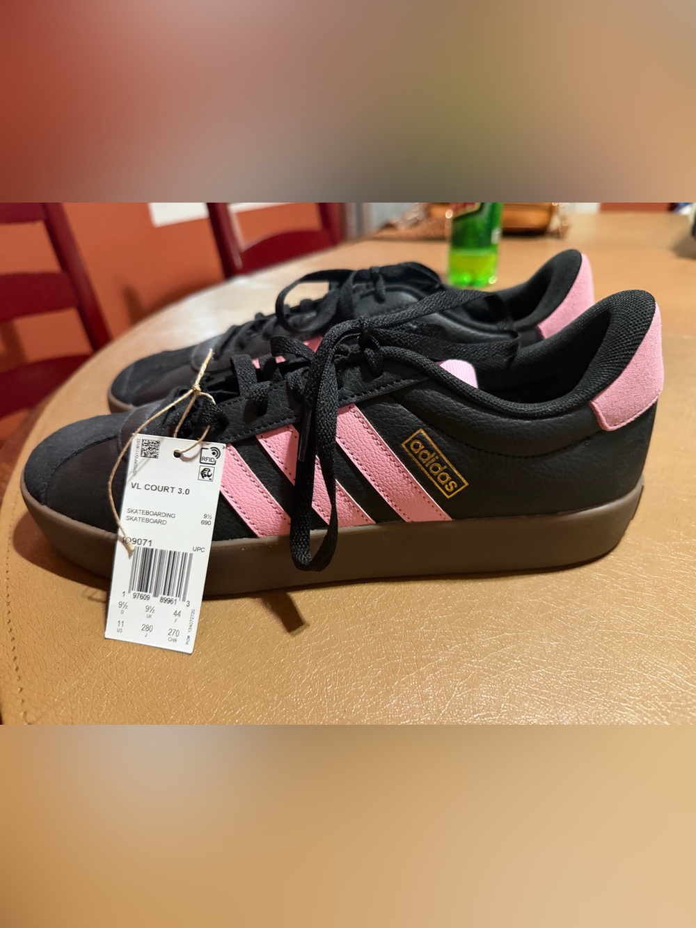 adidas Black and Pink VL Court 3.0 Casual Skate Shoes